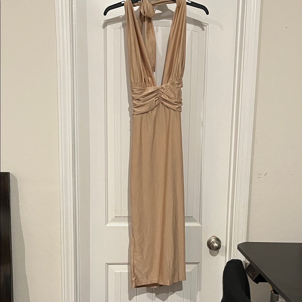 SHEIN Tan Backless Dress